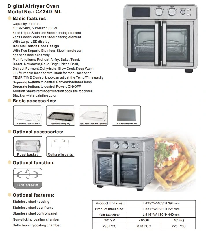 110-240V 50/60 1700W OEM/ODM 24L 12" Pizza for Home