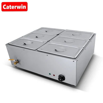 Caterwin Equipamento de Cozinha Comercial Aquecedor de Alimentos 1500W Elétrico Profissional de Aço Inoxidável 6 Panelas Buffet Bain Marie