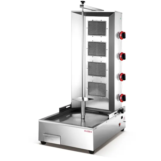 Máquina comercial de gás shawarma doner kebab, 4 queimadores, processamento de carne de frango, grelha (hgv